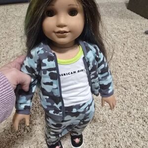 American Girl Doll with Blue Camouflage Outfit